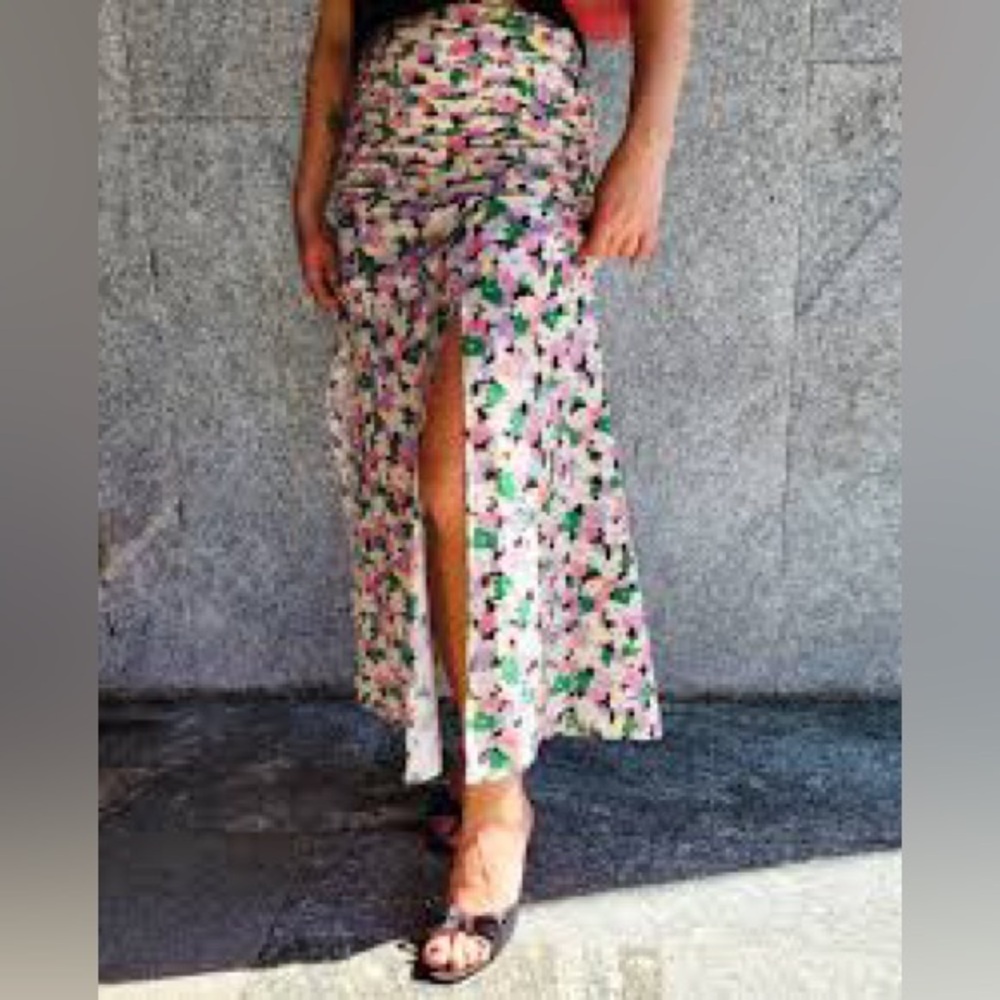 H&M Pink Floral Maxi Skirt with Slit